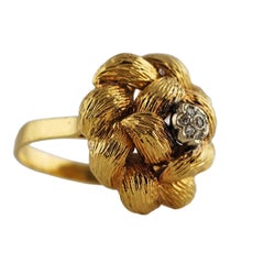 Vintage 18 Karat Gold Rope Knot Diamond Ring