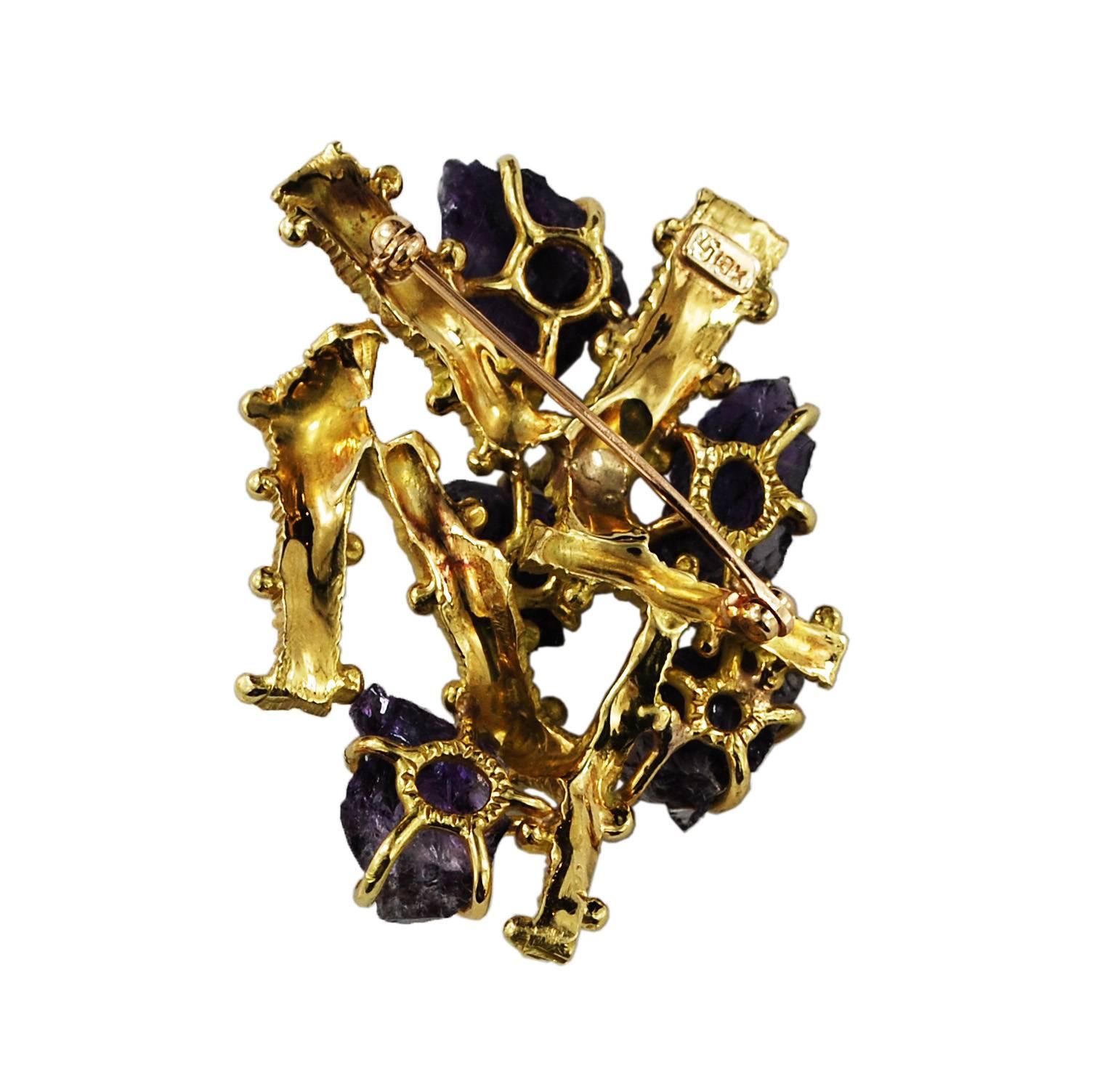 Vintage 18 Karat Gold Amethyst Crystal Pin Brooch 1