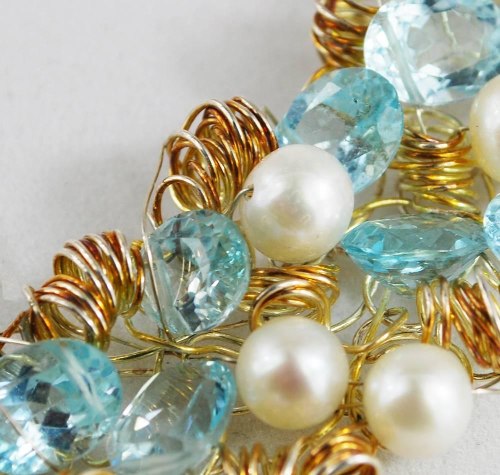 Nikki Feldbaum Sedacca Pearl Aquamarine Necklace Ring Set In Excellent Condition In Austin, TX