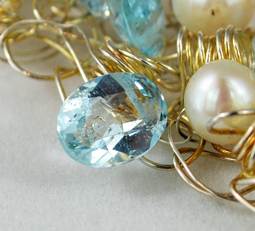 Women's or Men's Nikki Feldbaum Sedacca Pearl Aquamarine Necklace Ring Set