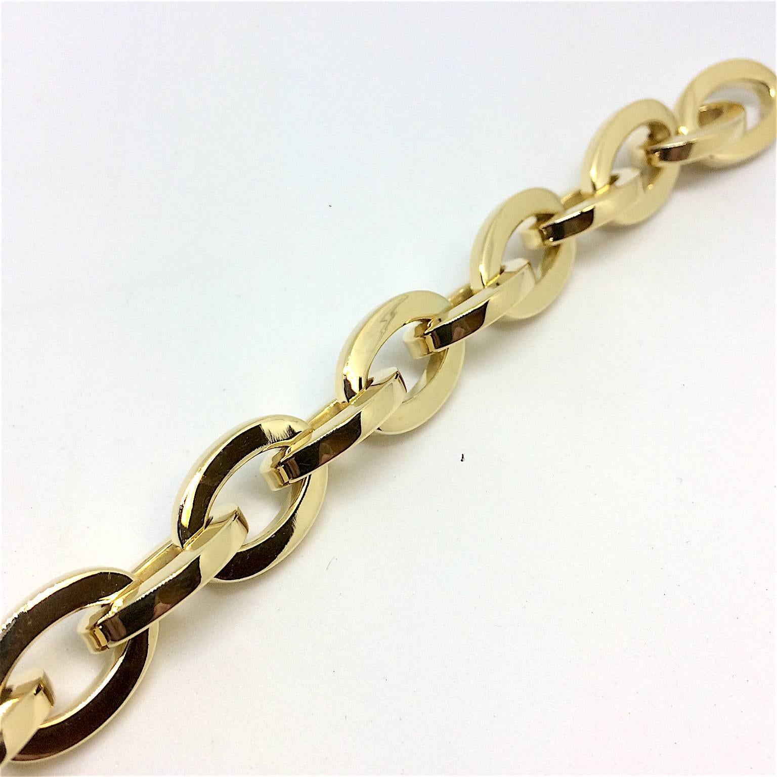 Modern Carlo Weingrill Yellow Gold Link Chain Cuff Bangle Bracelet For Sale