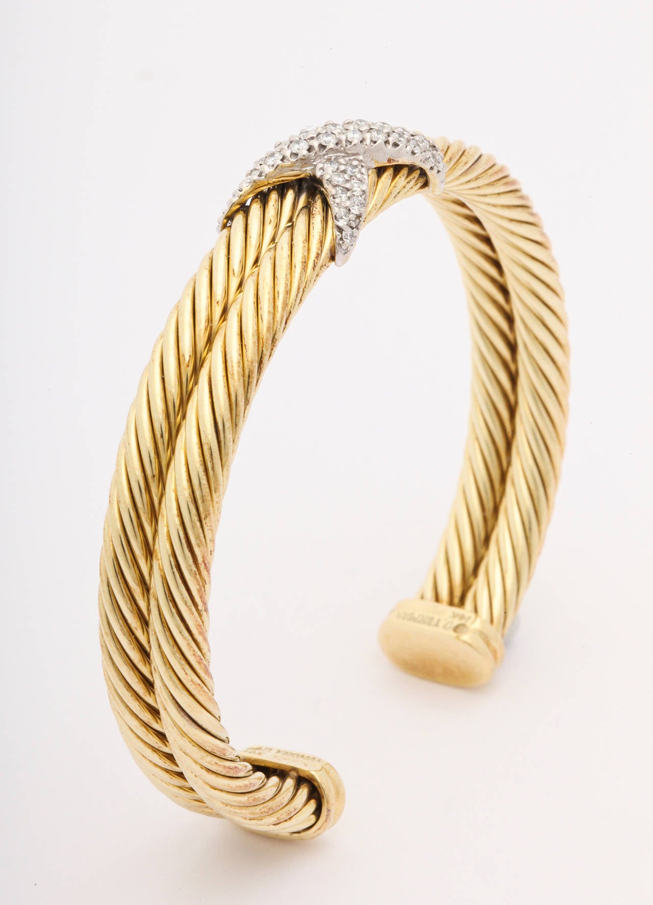 1990s David Yurman Two Row Cable Diamond X Bracelet In Excellent Condition In New York , NY