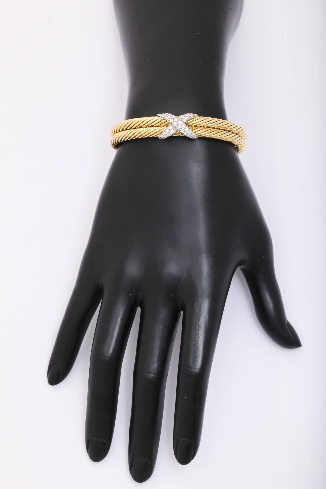 Women's 1990s David Yurman Two Row Cable Diamond X Bracelet