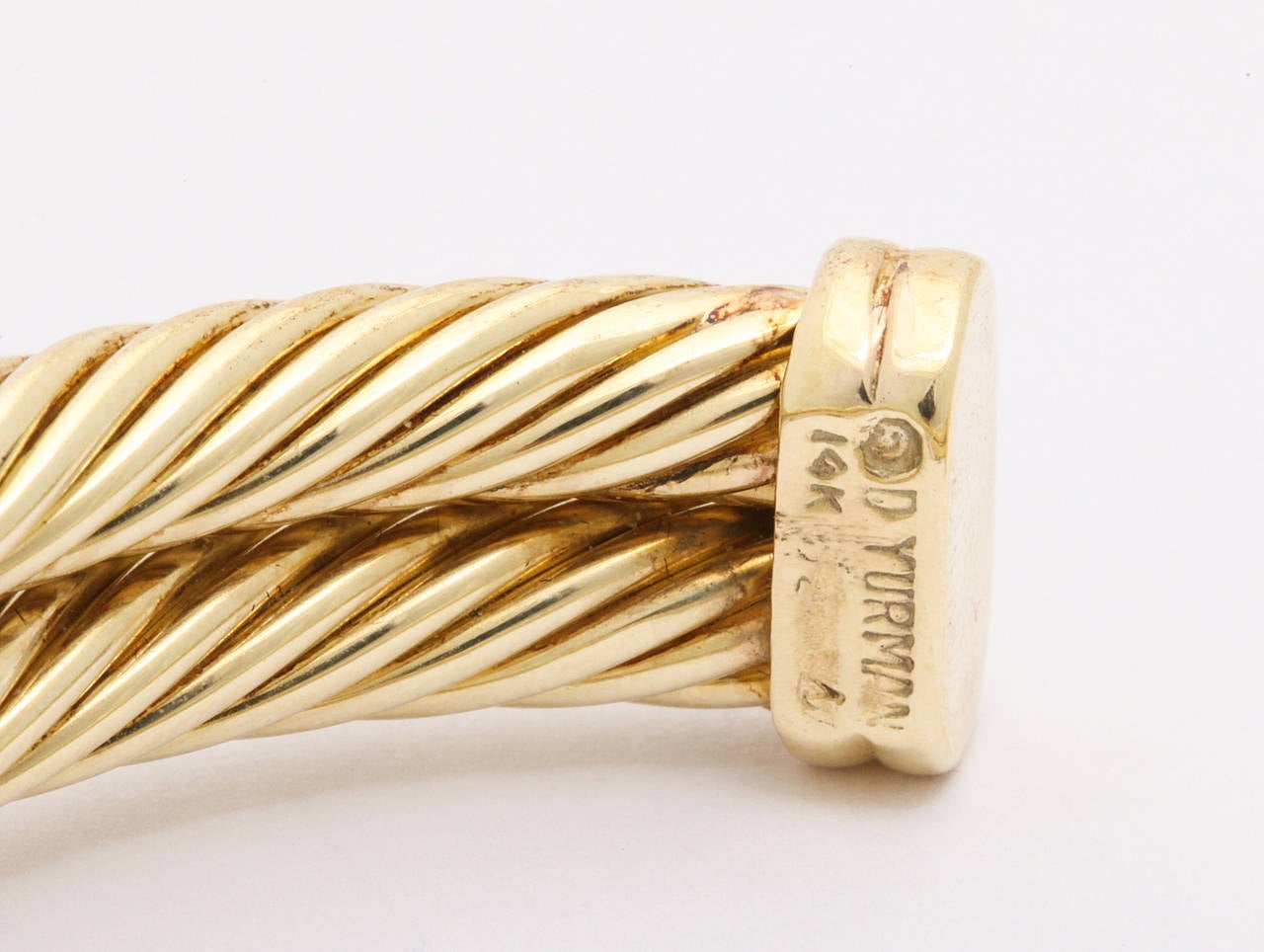 Contemporary 1990s David Yurman Two Row Diamond Gold Cable Bracelet