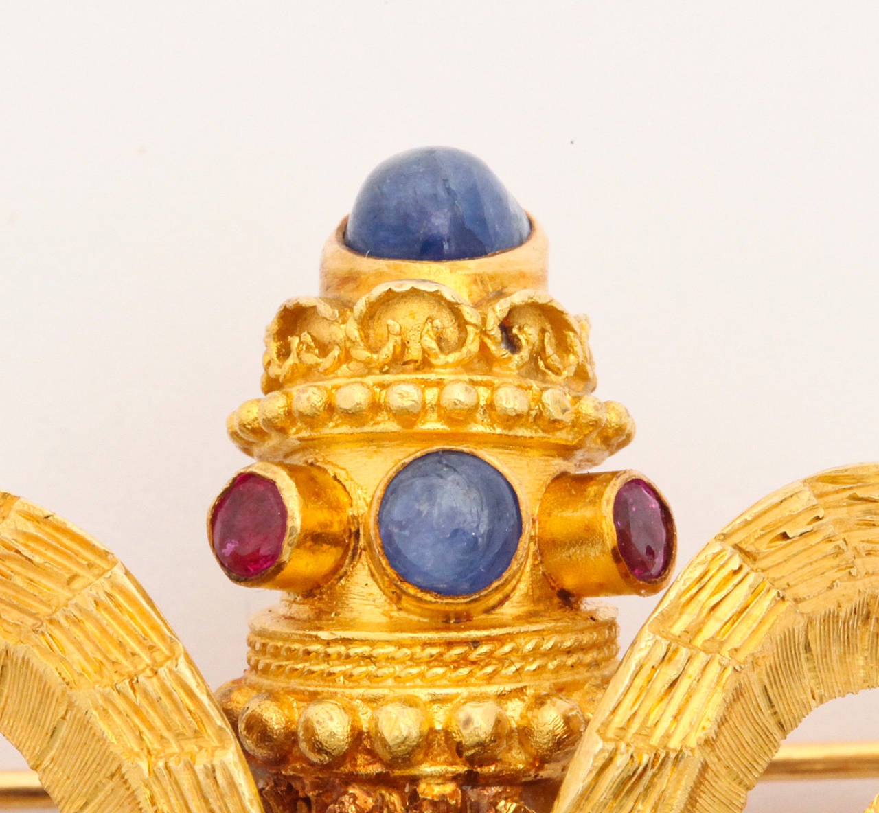 Ilias Lalaounis Ruby Sapphire Gold Ram's Head Brooch 1
