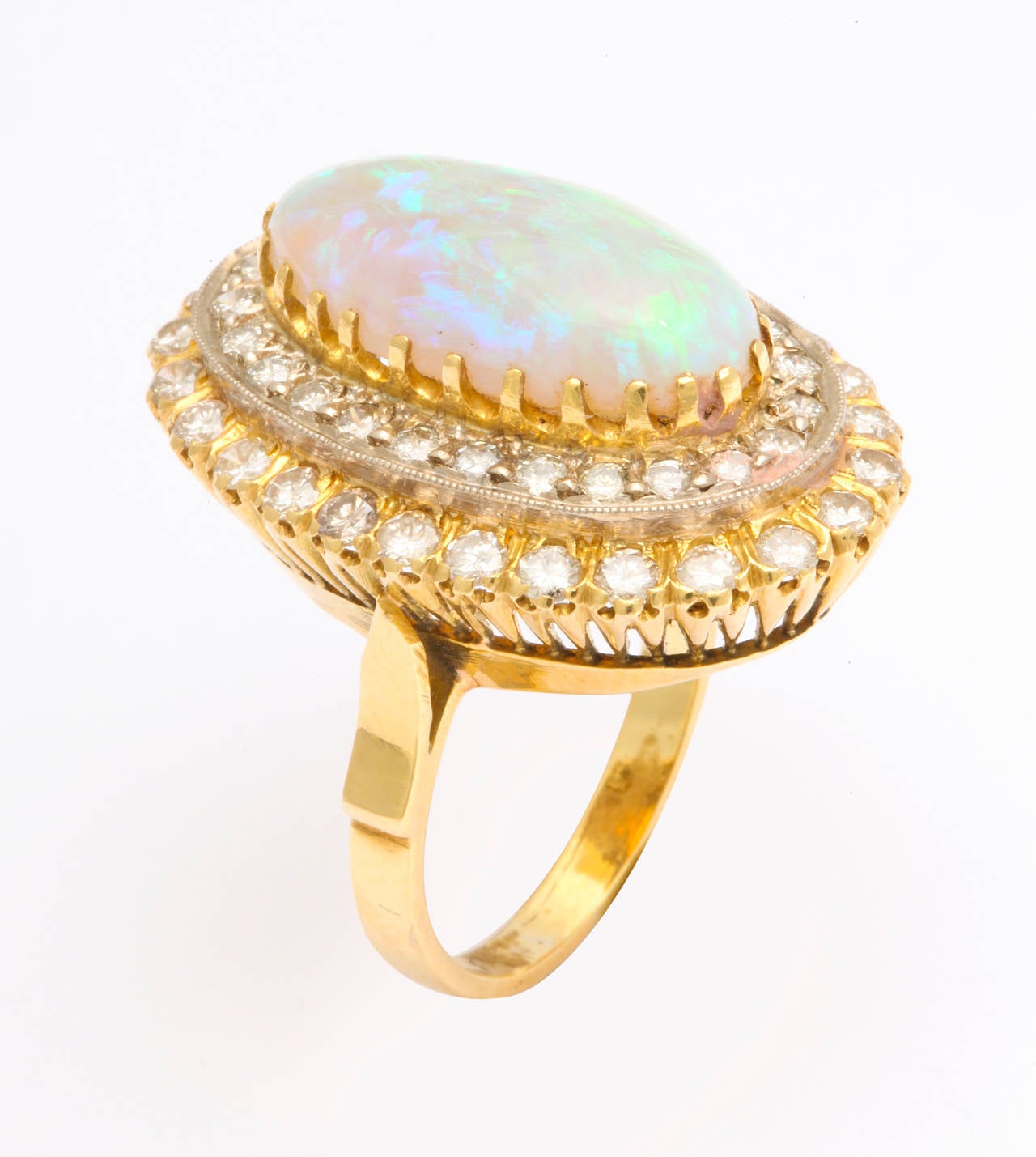 Women's Fire Opal, Gold and Diamond Ring For Sale