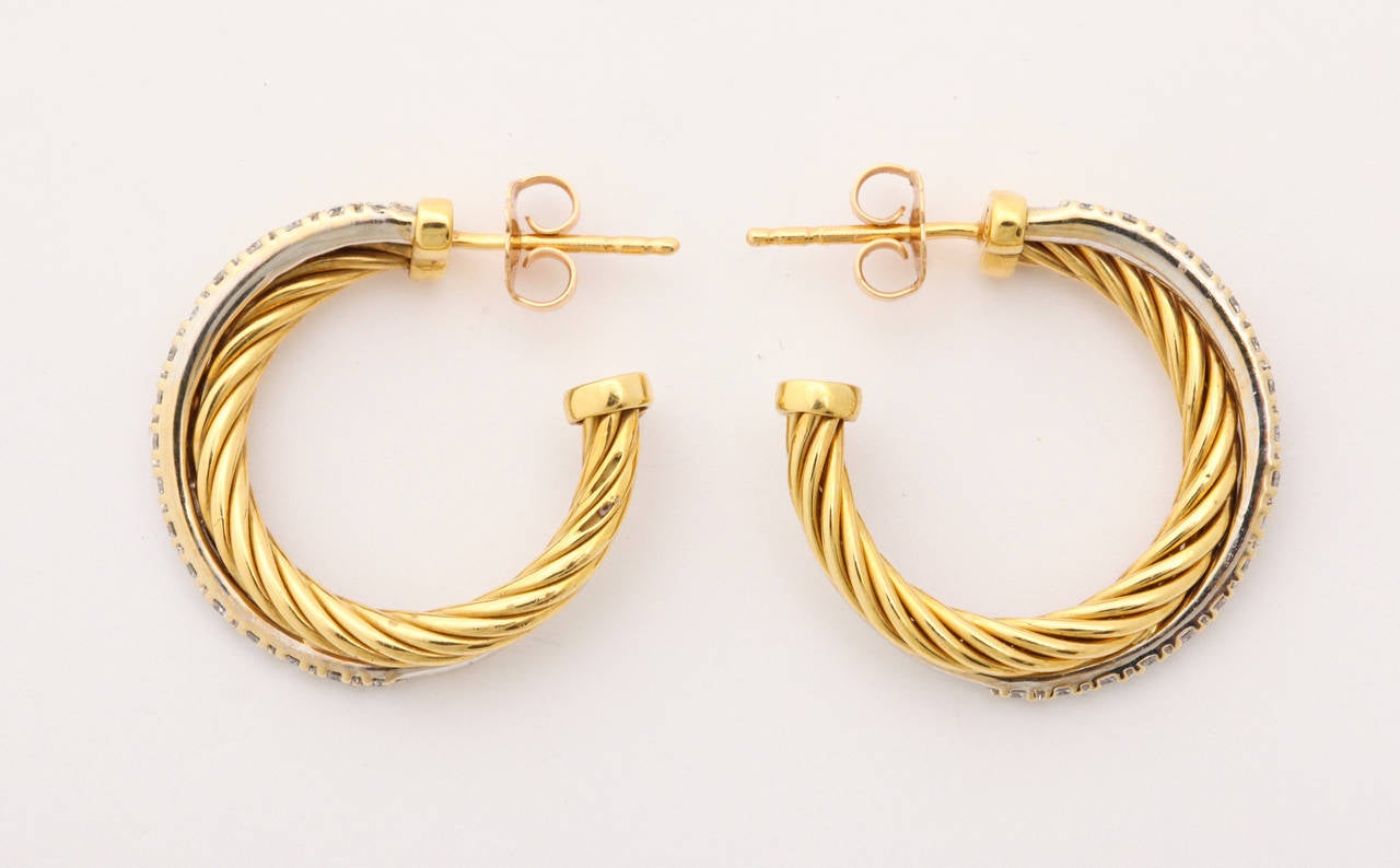 Women's David Yurman Diamond Gold Crossover Hoop Earrings