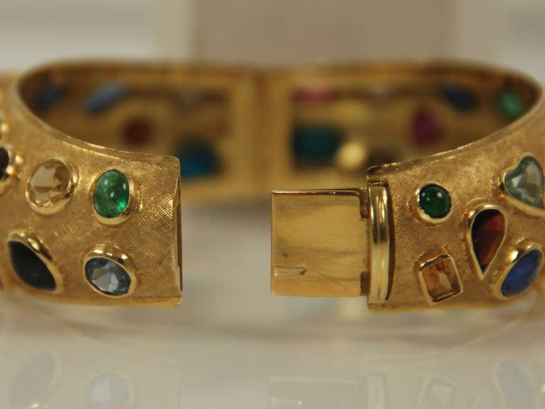 Mid Century Multi Gem Stone Gold Bangle Bracelet 2