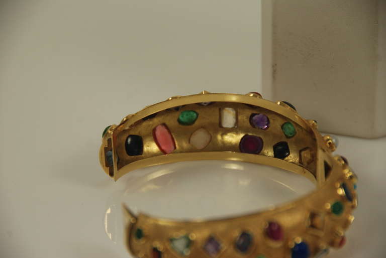 Mid Century Multi Gem Stone Gold Bangle Bracelet 3