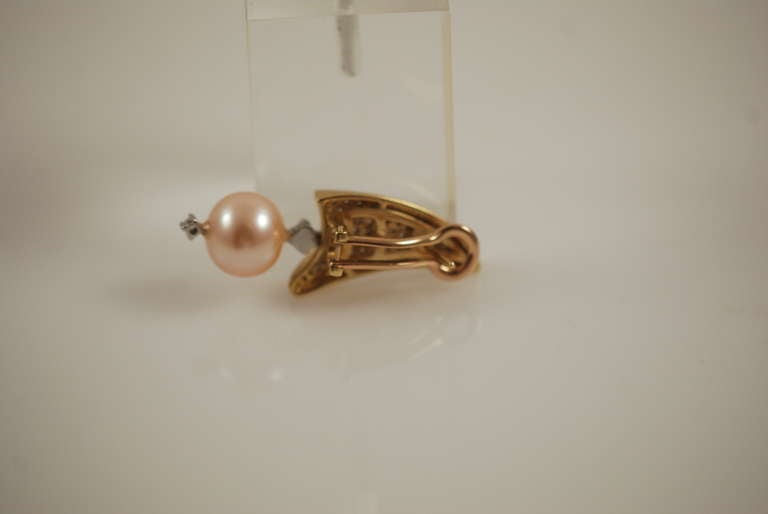 Women's Diamond Pearl Gold Earrings For Sale