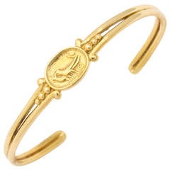 Vintage 1990s Helen Woodhull Egyptian Revival Gold Cuff Bracelet