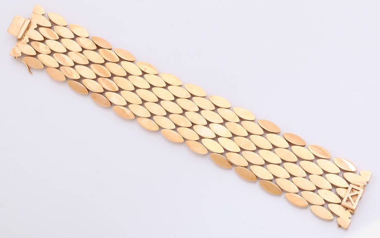 Retro Two Color Gold Wide Bracelet In Excellent Condition For Sale In New York , NY