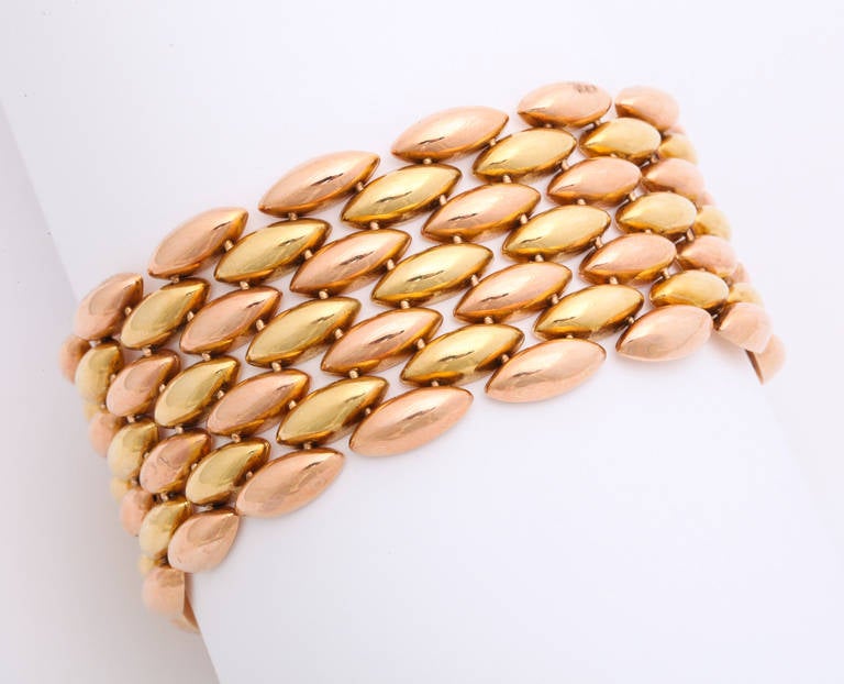 Women's Retro Two Color Gold Wide Bracelet For Sale