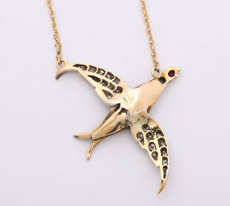 Early Victorian Rose Cut Diamond Bird Pendant on Chain For Sale at 1stDibs