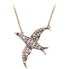 Early Victorian Rose Cut Diamond Bird Pendant on Chain