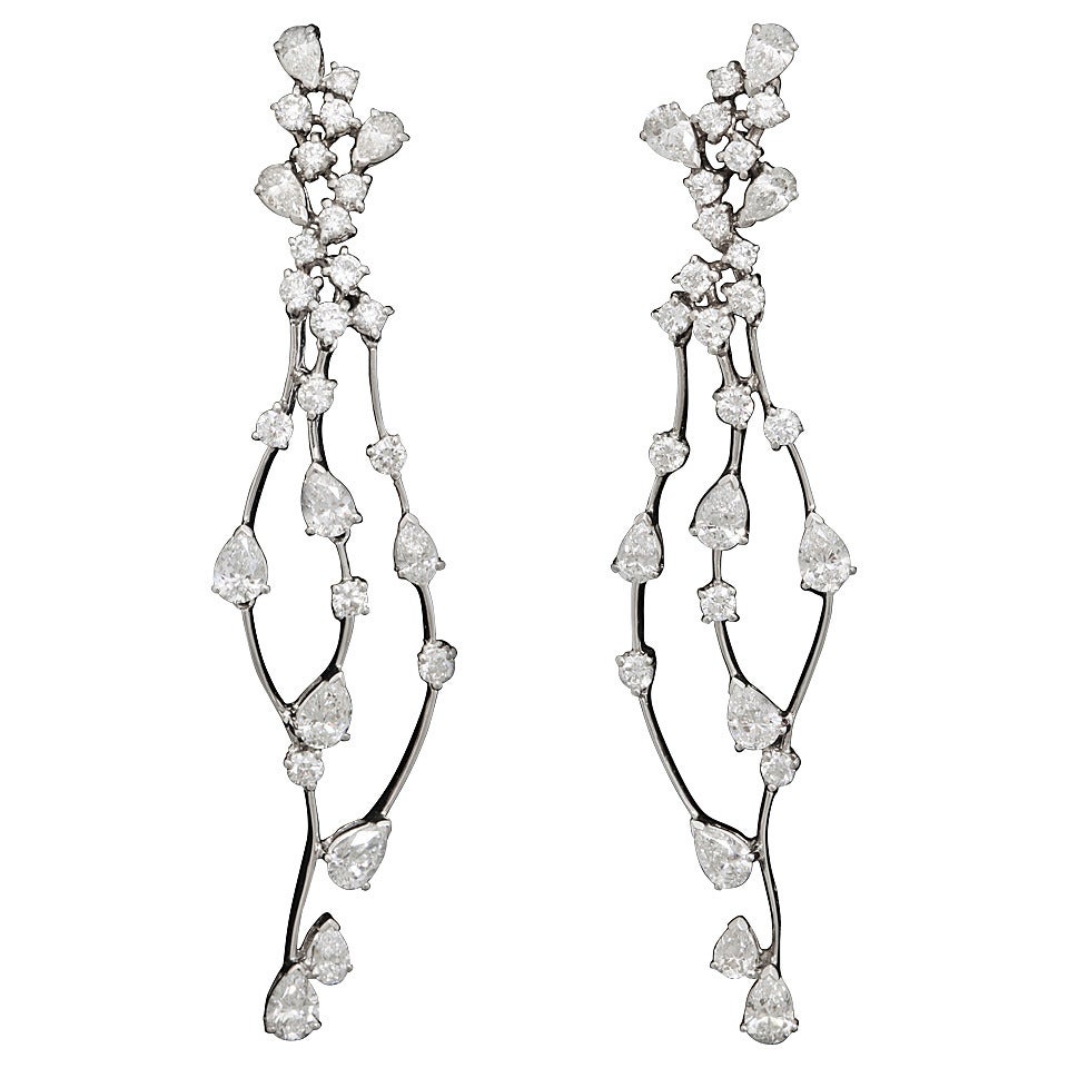 Contemporary Diamond Gold Free Form Hanging Earrings For Sale