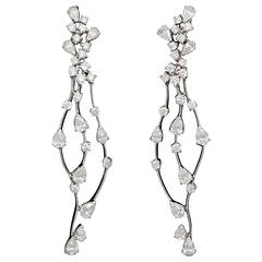 Contemporary Diamond Gold Free Form Hanging Earrings