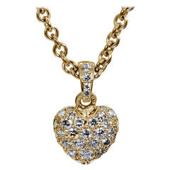 Vintage Cartier Pave Diamond Gold Heart Necklace