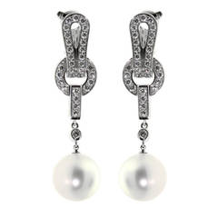 Cartier Agrafe Pearl Diamond Gold Earrings