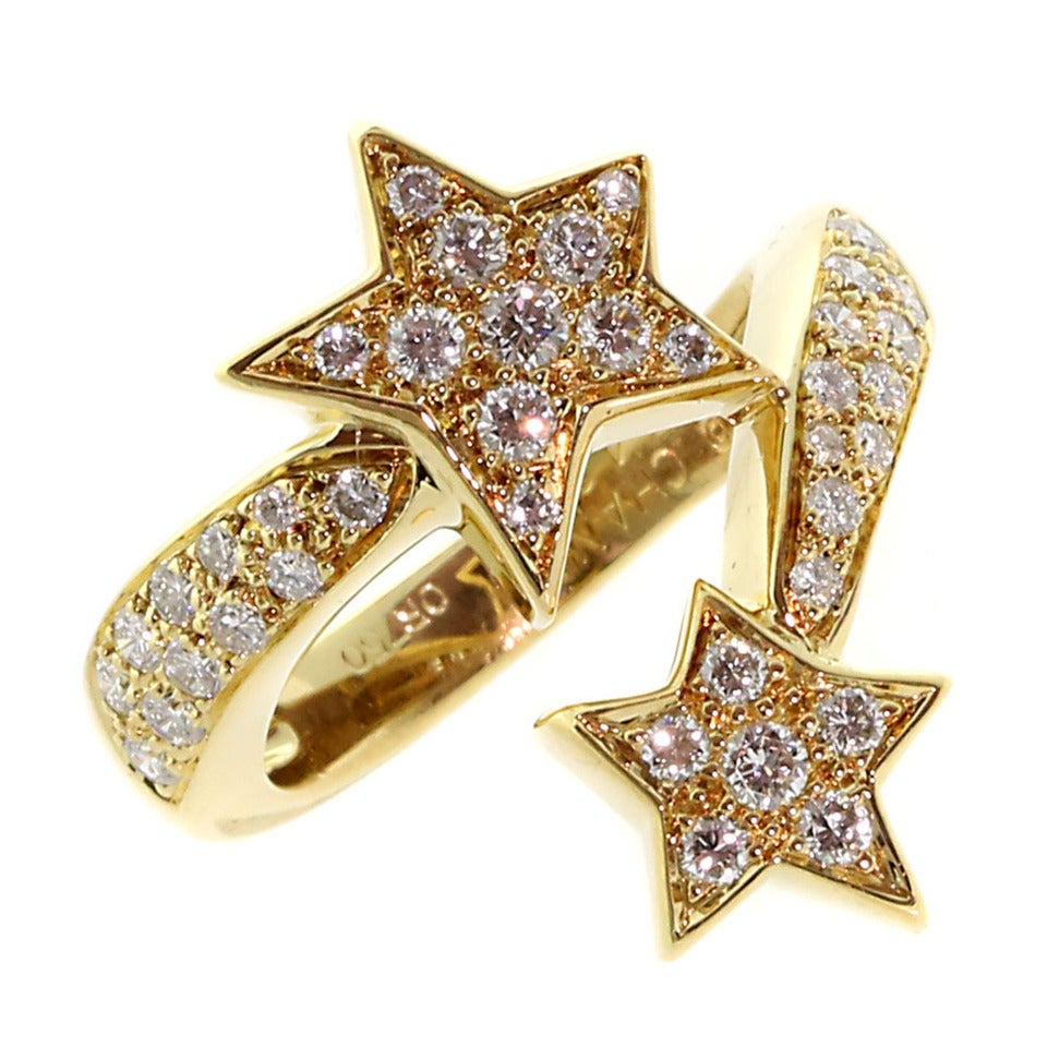 Authentic! Chanel Comete 18k Yellow Gold Star Diamond Cocktail Ring