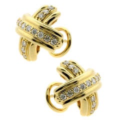 Tiffany & Co. CrissCross Diamond Gold Earrings