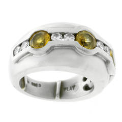 Vintage Barry Kieselstein-Cord Yellow Sapphire Diamond Platinum Ring