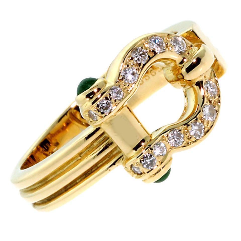 Van Cleef & Arpels Cabochon Emerald Diamond Gold Ring