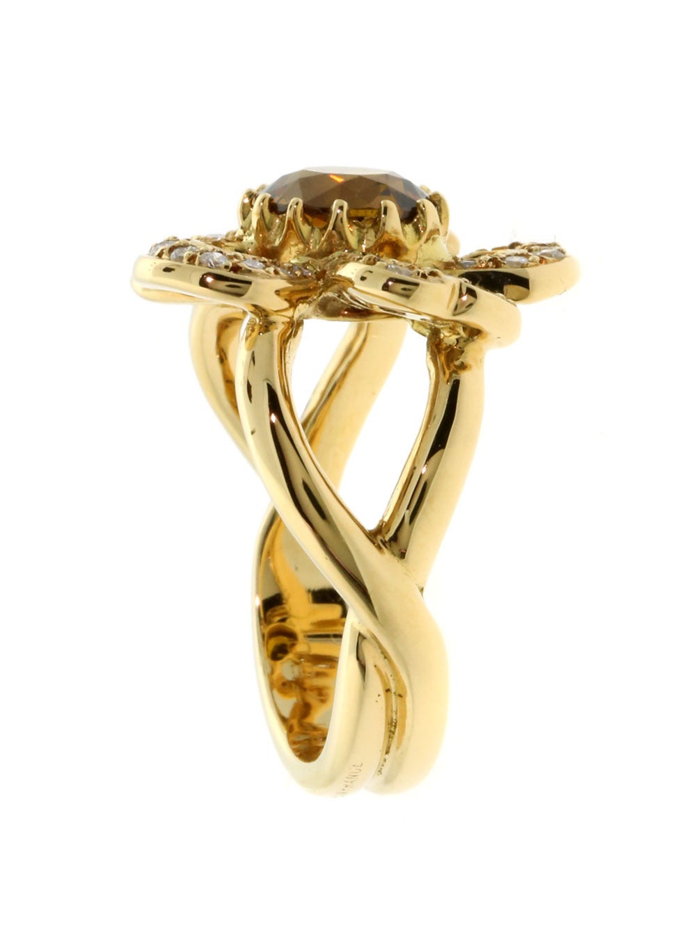 Women's Hermes Citrine Diamond Gold Flower Ring