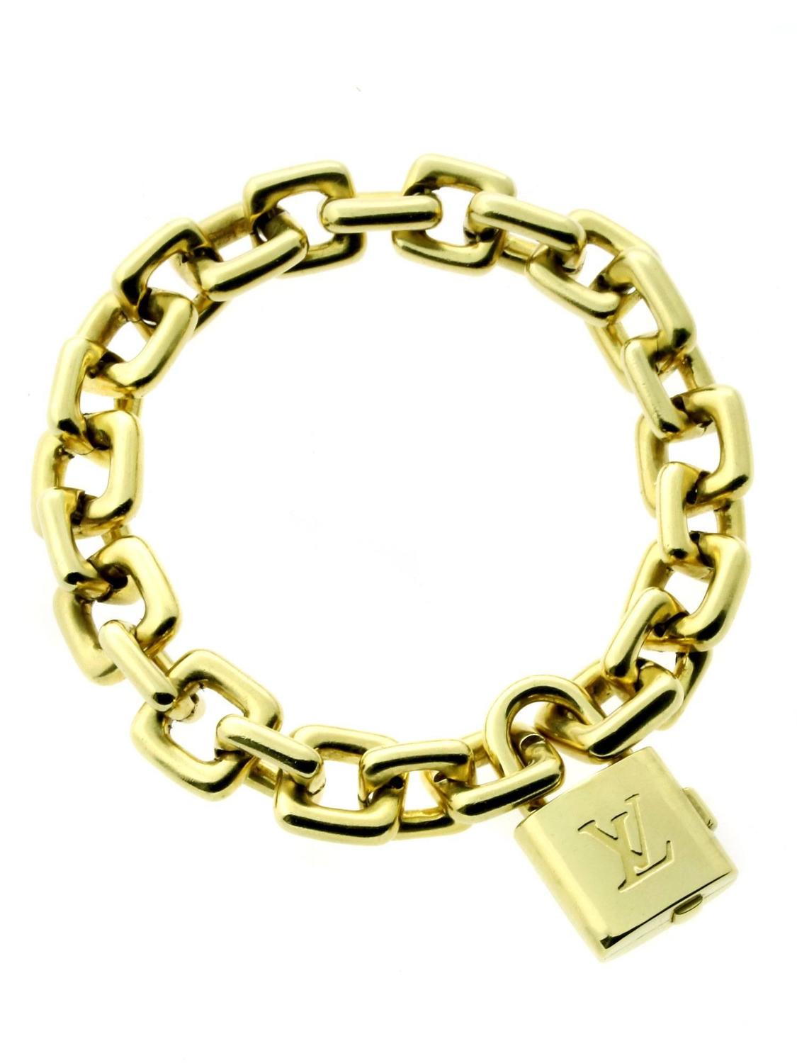 Louis Vuitton Padlock Charm Gold Bracelet For Sale at 1stdibs