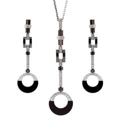 Cartier Diamond Black Ceramic Drop Necklace Suite