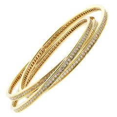 Cartier Trinity 6.45 Carat Full Diamond Gold Bangle Bracelet