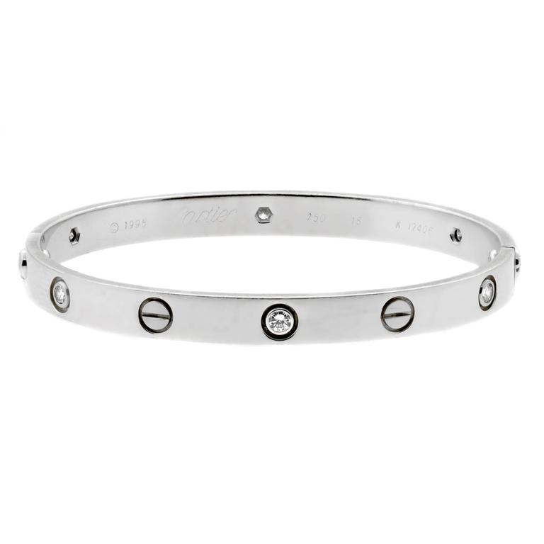 Cartier Love Six-Diamond White Gold Bangle Bracelet For Sale