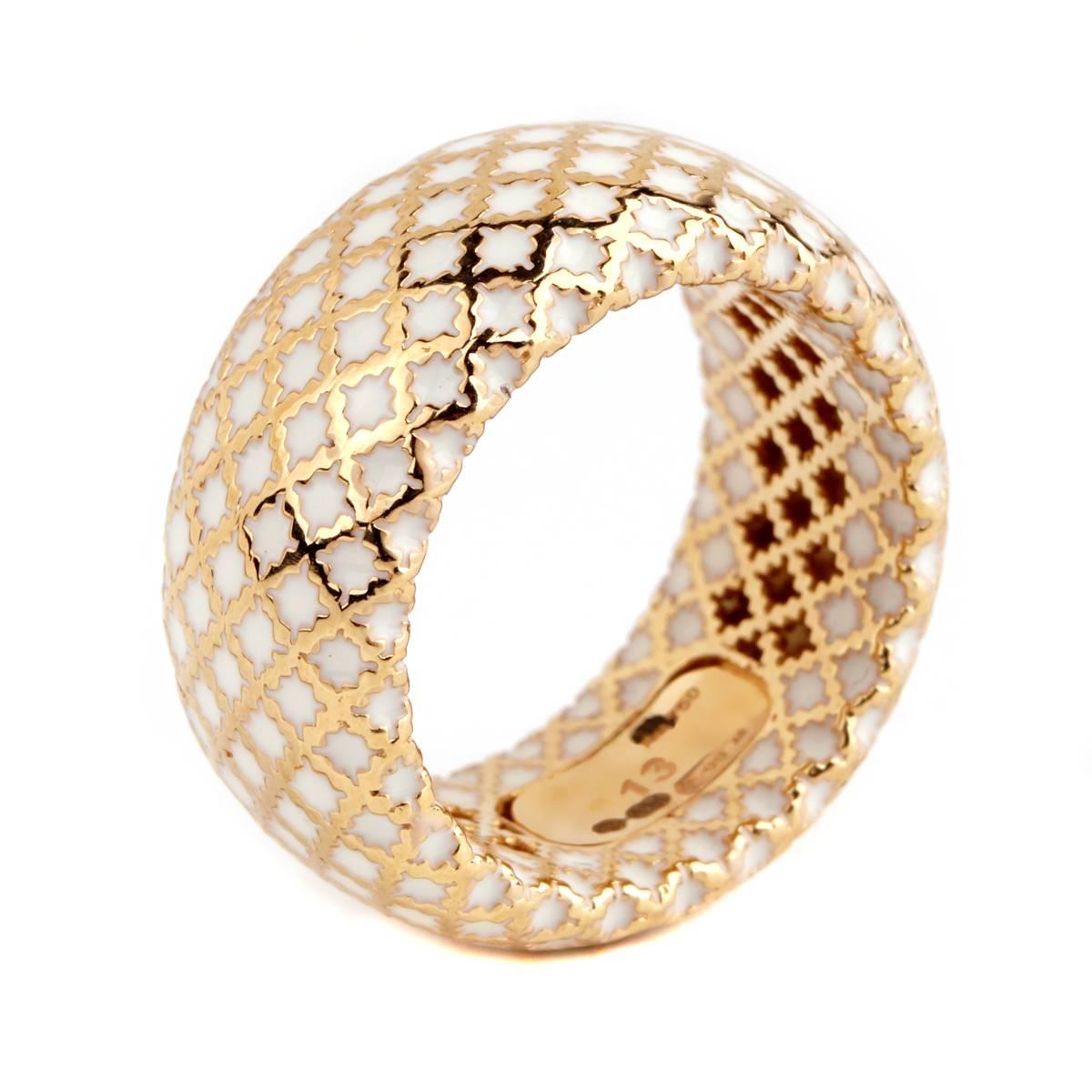 Gucci Diamantissima White Enamel Gold Band Ring