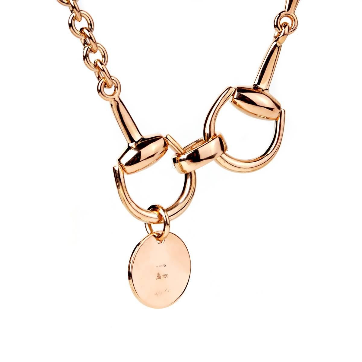 A magnificent Gucci necklace featuring the iconic Horsebit motif in 18k rose gold, this fabulous necklace measures 36