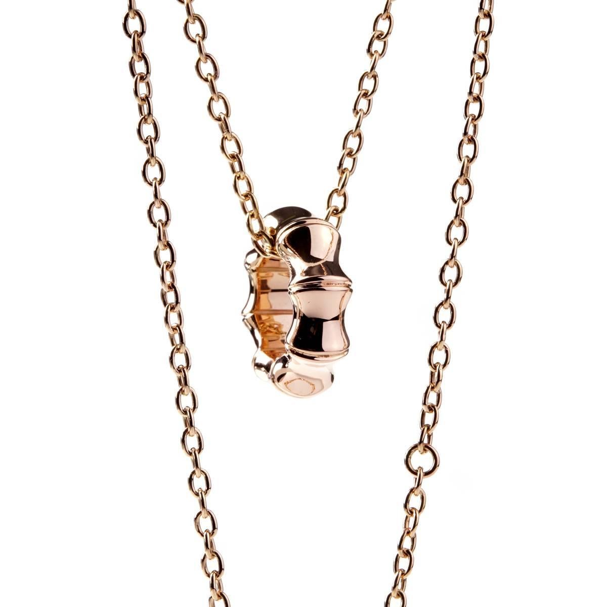 A fabulous chic Gucci necklace showcasing the Bamboo design in 18k rose gold. This playful necklace is perfect for everyday wear.

Pendant Width: .25