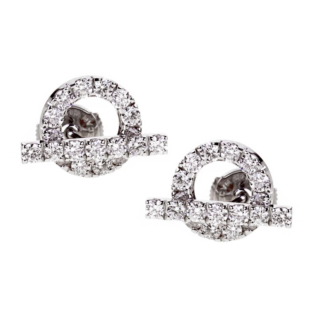 Hermes Diamond Stud White Gold Earrings For Sale