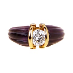 Vintage Dior Carved Amethyst Diamond Solitaire Ring