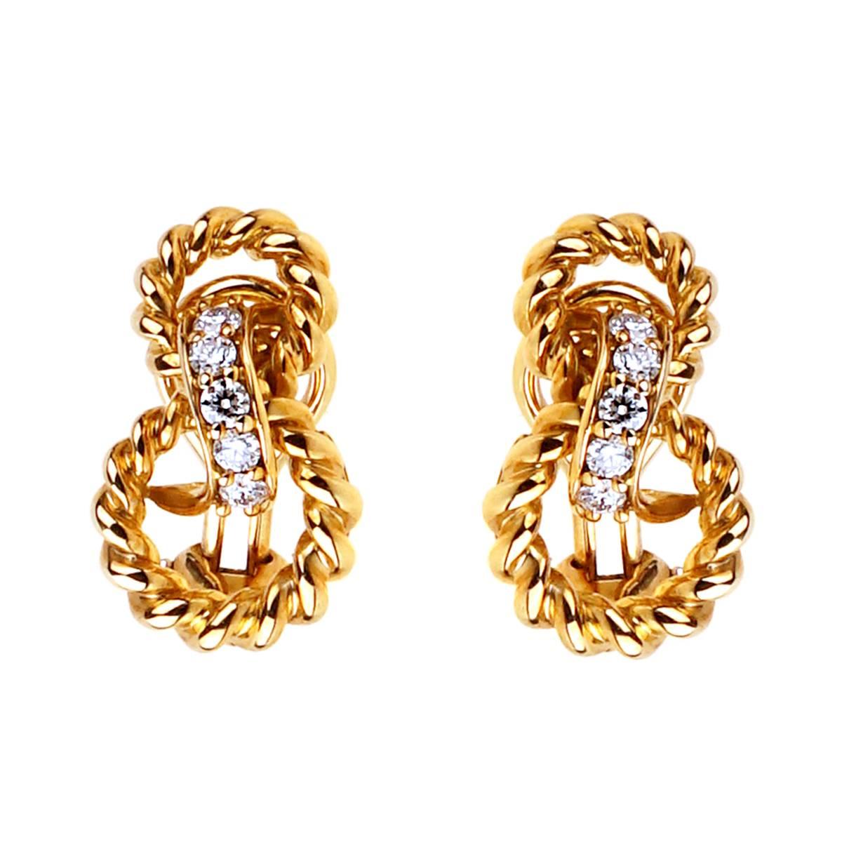 Tiffany & Co. Braided Gold Diamond Earrings