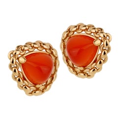 Hermes  Retro Sugarloaf Carnelian Gold Clip on Earrings