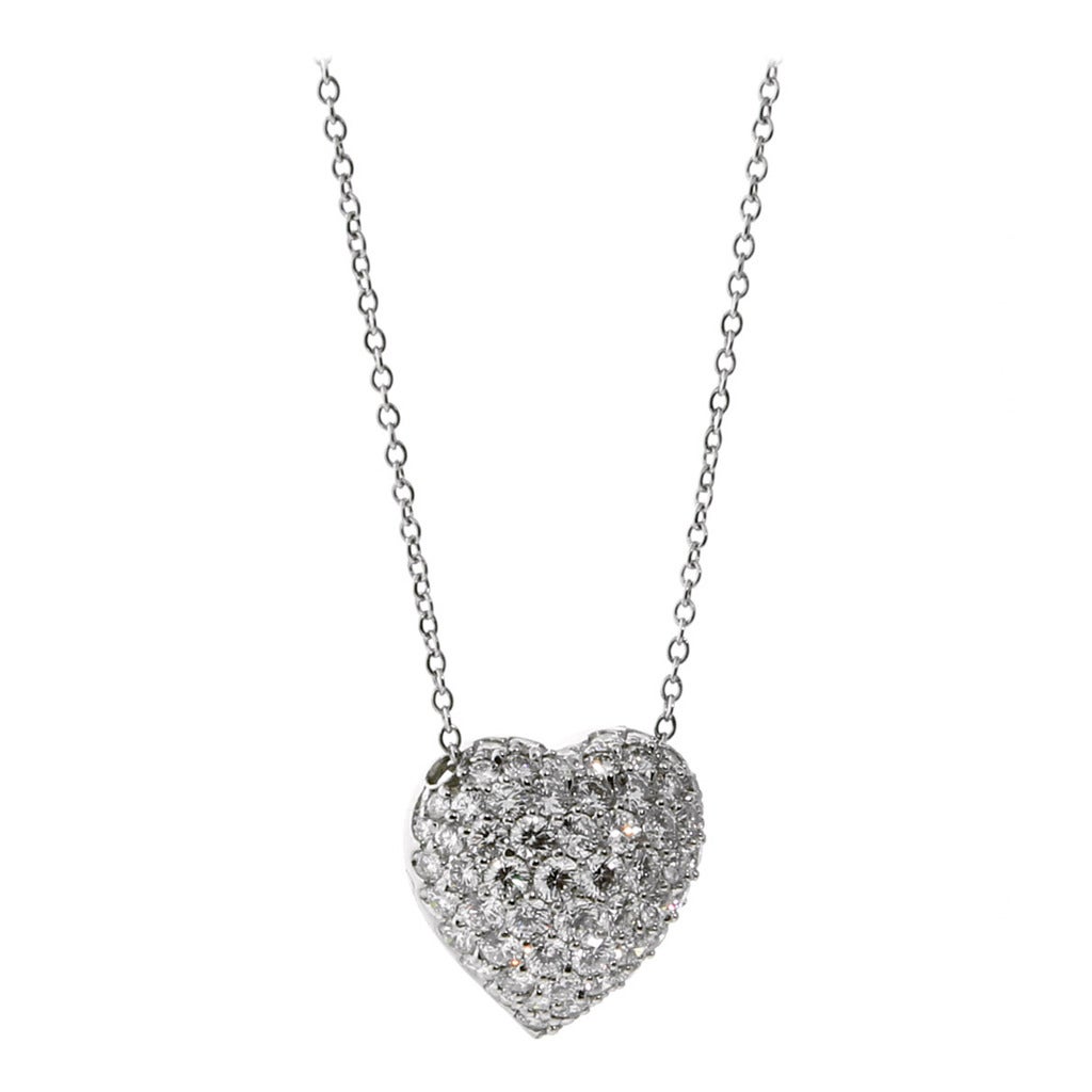 Cartier Puffed Heart Diamond Platinum Necklace