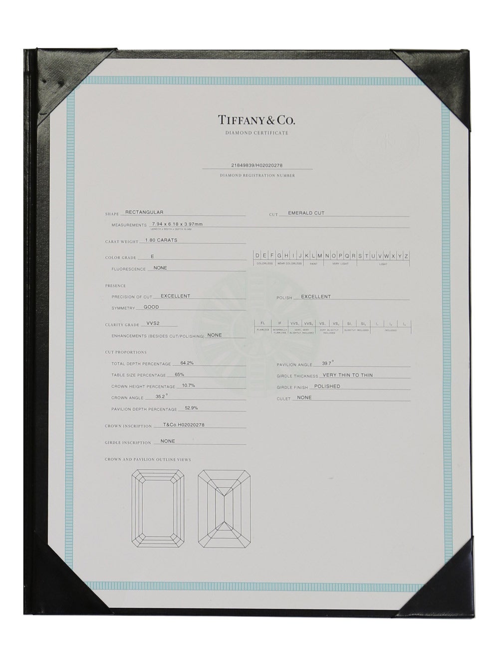 Tiffany & Co. 1.80 Carat Emerald Cut Diamond Platinum Engagement Ring 1