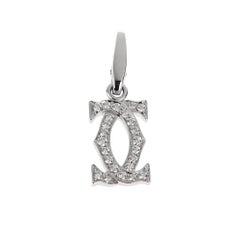Cartier Double C Diamond Charm Pendant 18K White Gold Vintage