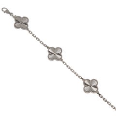 Van Cleef & Arpels Vintage Alhambra Bracelet 5 Motifs 18K White Gold Guilloche