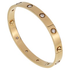 Bracelet classique Cartier LOVE, 10 diamants, or jaune 18 carats, taille 17