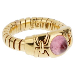 Bvlgari Tubogas Pink Tourmaline Cabochon Ring in 18k Yellow Gold, Vintage