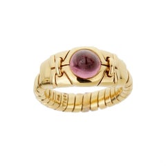 Bvlgari Tubogas Pink Tourmaline Cabochon Ring in 18k Yellow Gold, Vintage