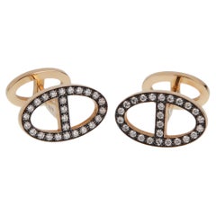 Hermes Chaine d'Ancre Diamond 18k Rose Gold Cufflinks
