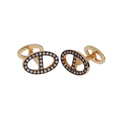 Hermes Chaine d'Ancre Diamond 18k Rose Gold Cufflinks