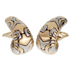 Bulgari Parentesi Vintage 18K Yellow Gold and Stainless Steel Hoop Earrings