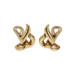 Hermes Vintage French 18K Yellow Gold Sculptural Knot Clip Earrings